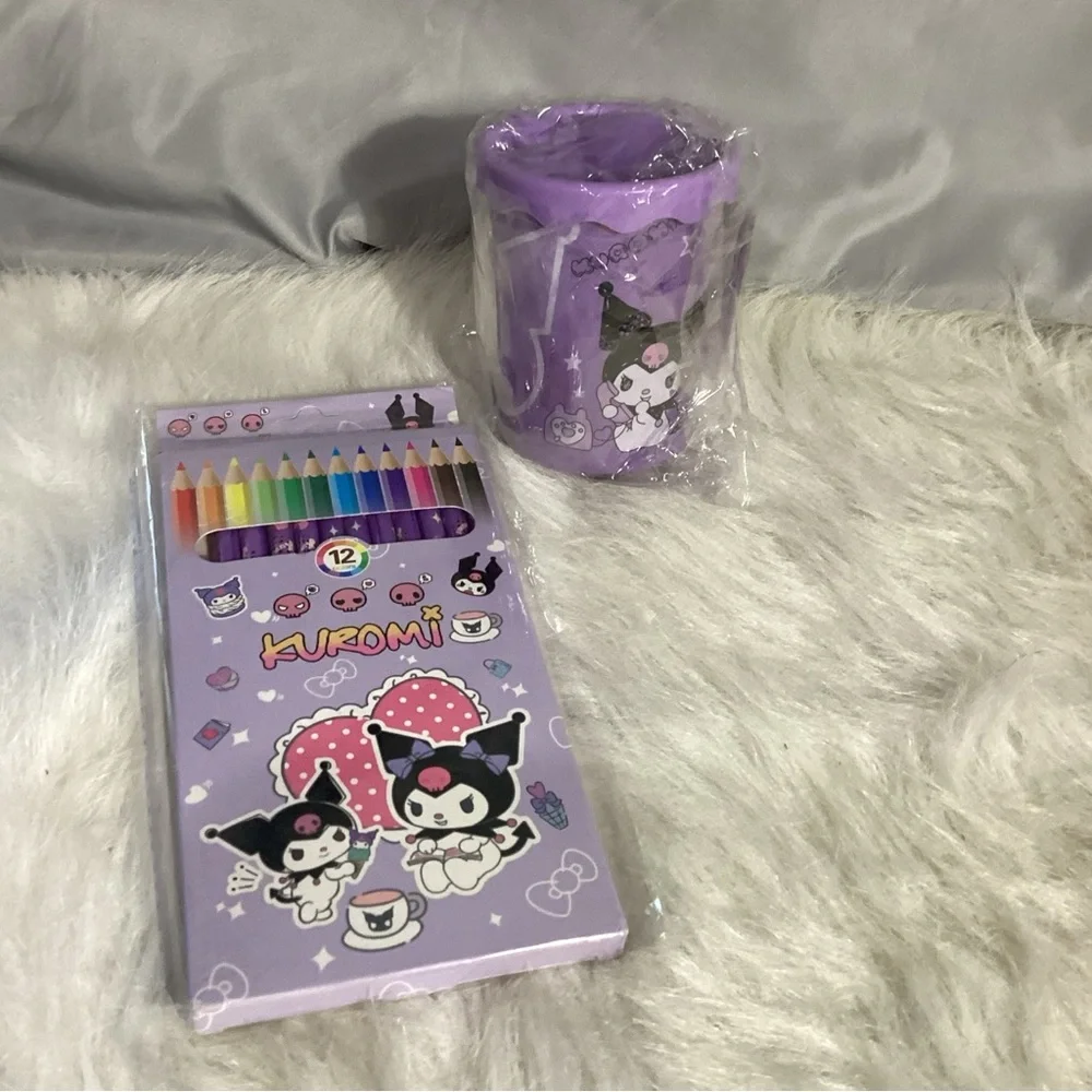 Hello Kitty Kuromi NEW Colored Pencils & Pencil Cup